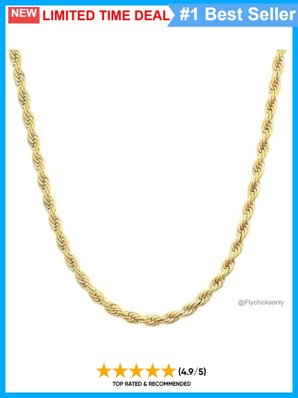 14K Yellow Gold Rope Chain Necklace Lobster Clasp 22in